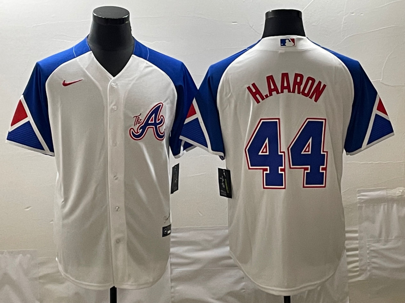 Men's Atlanta Braves Hank Aaron #44 White 2023 City Connect Jersey